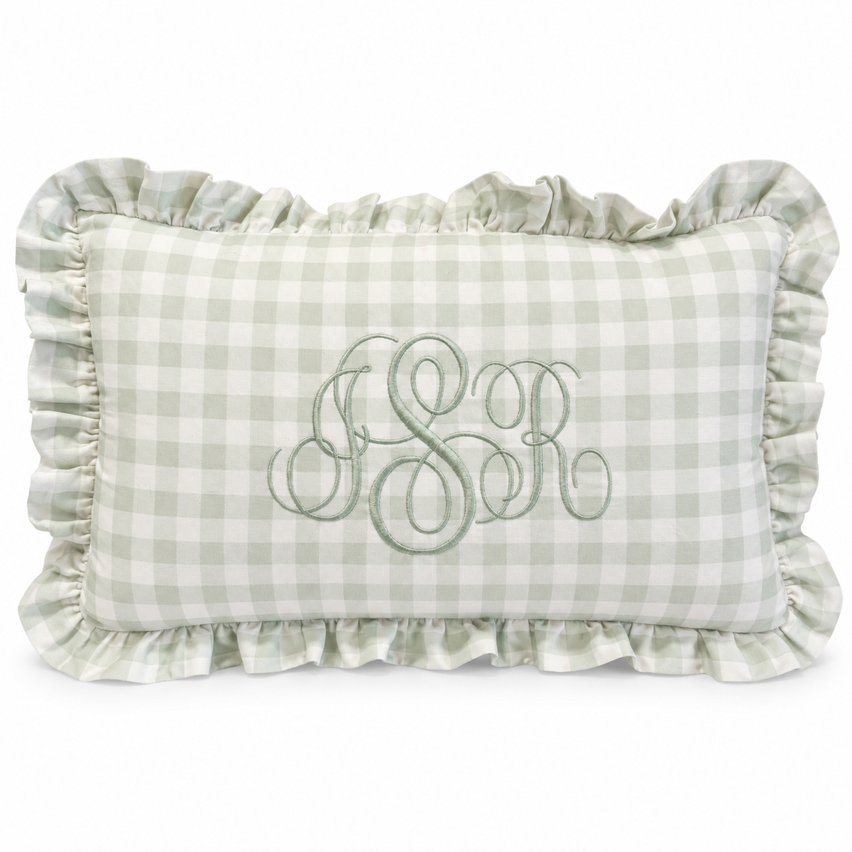 Monogram Ruffle Gingham Pillow